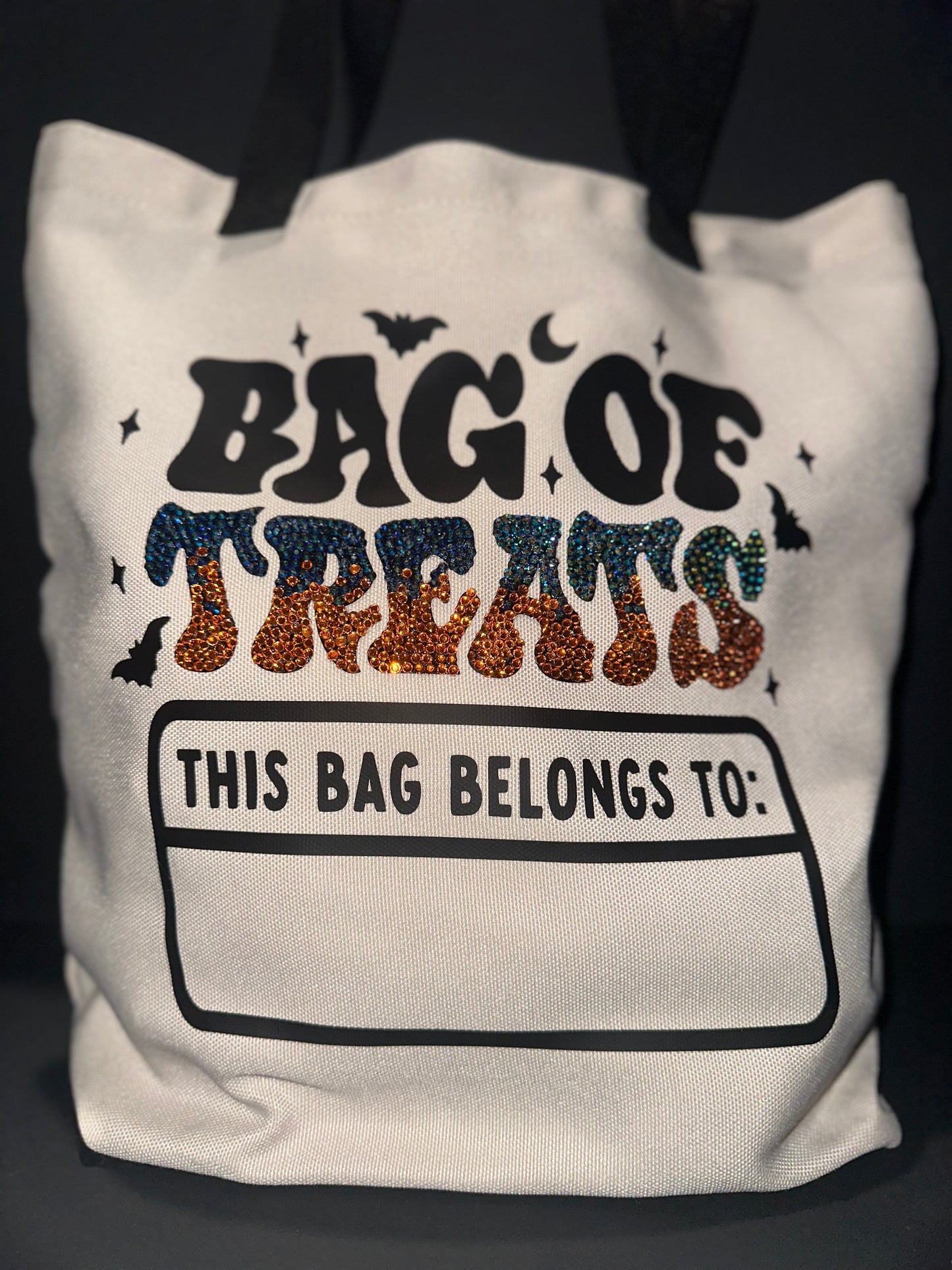 Rhinestoned Halloween tote bag